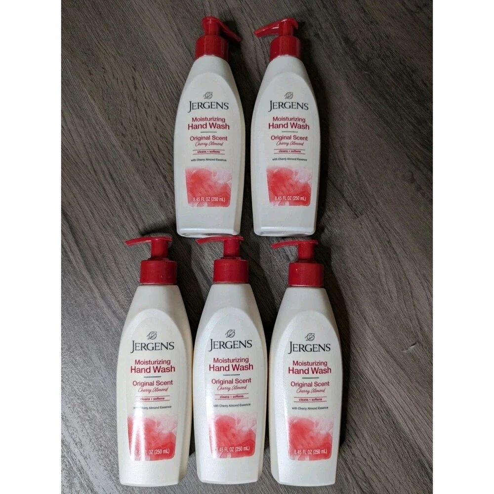 5 Bottles Of Jergens Cherry Almond Moisturizing Hand Wash Soap 8.45 oz each NEW